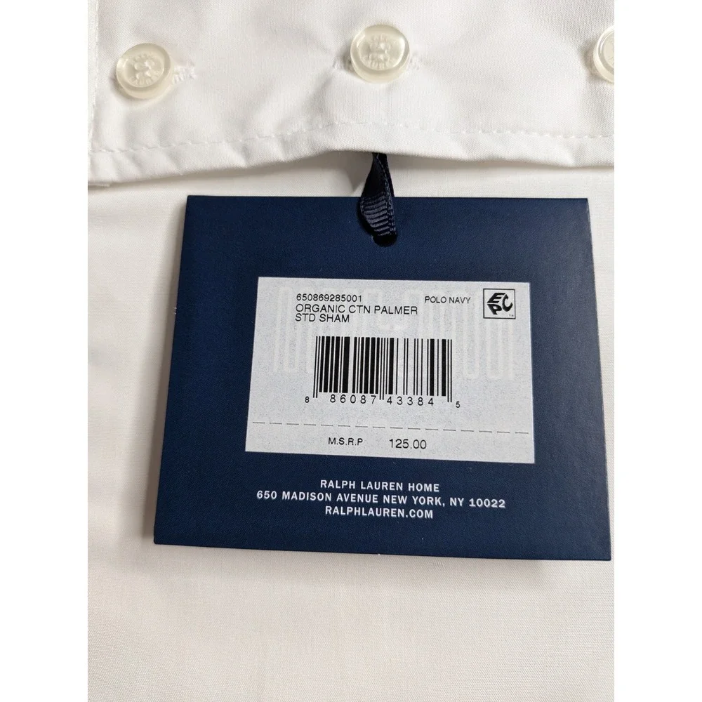 Ralph Lauren Palmer Percale Standard Pillow Sham White Polo Navy NWT